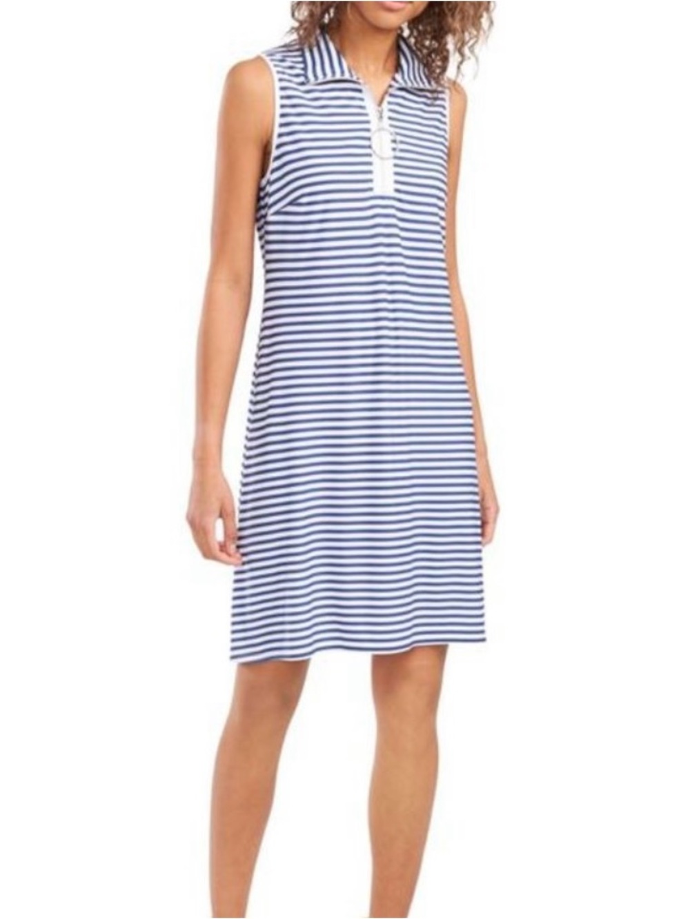 MSK Navy and White Striped Sleeveless Polo Coverup